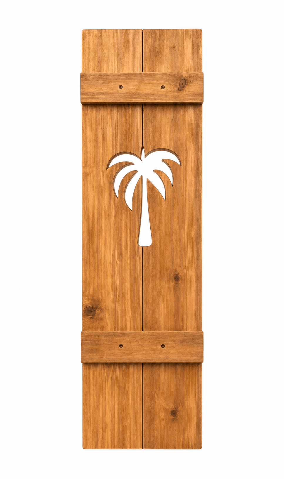 Palm shutter in cedar finish